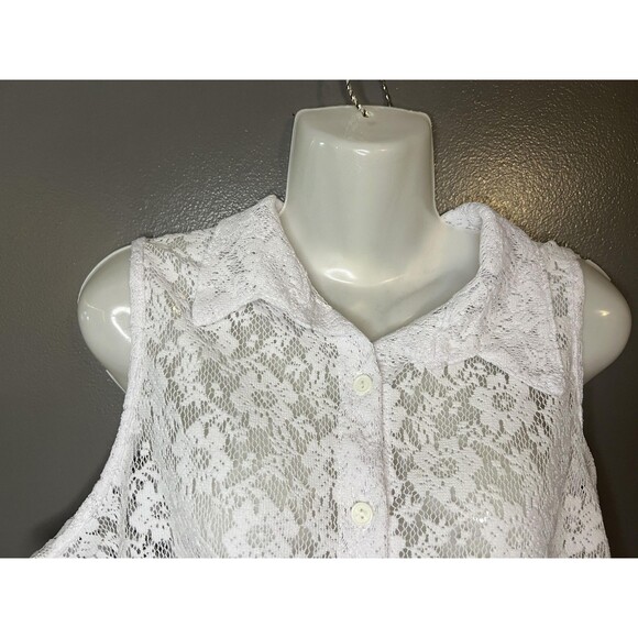 Vivid Collection Lace Button Shirt Womens Large Sleeveless Floral Sheer Top USA - Picture 4 of 6